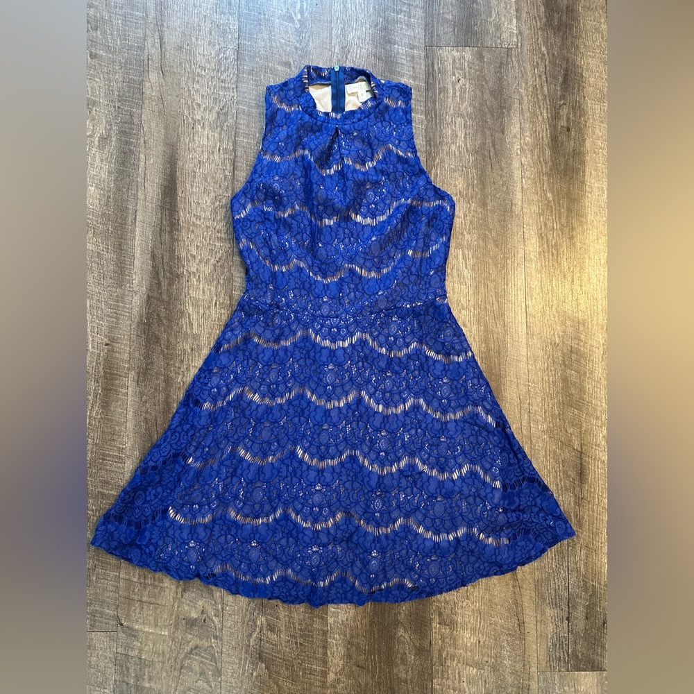 Love, Fire M Blue Lace Overlay Sleeveless Dress